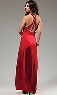 Lång klänning med korsade axelband, röd